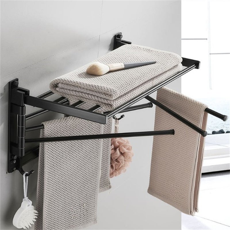 Obrotowy składany wieszak na ręczniki bez wiercenia, półka na ręczniki łazienkowe, srebrny, 50×25,5×29 cm - 4