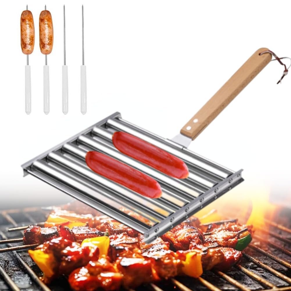 Rolka do hot-dogów ze stali nierdzewnej na grilla, z 4 szpikulcami ...