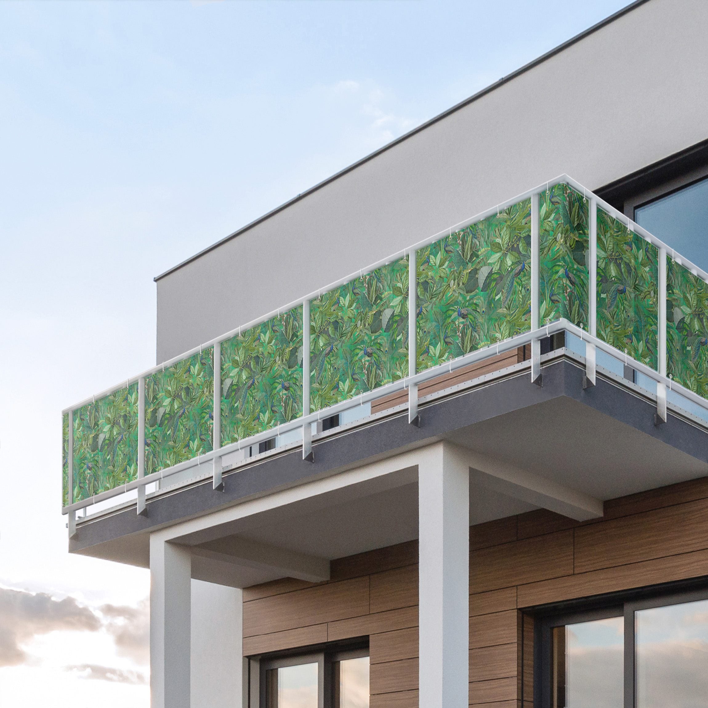 Brise vue brise vent balcon appartement jardin vert H.0,75 x L.8,5 M avec attaches résistant aux intempéries 270 g/m² mesh 1148 - 3