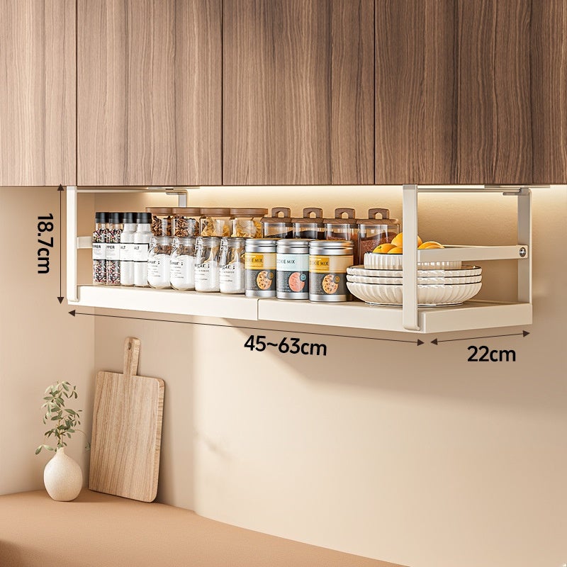 Porte-épices mural rétractable en acier inoxydable, support de rangement facile à installer et polyvalent, rétractable blanc 45-63*22*18.7 cm - 10