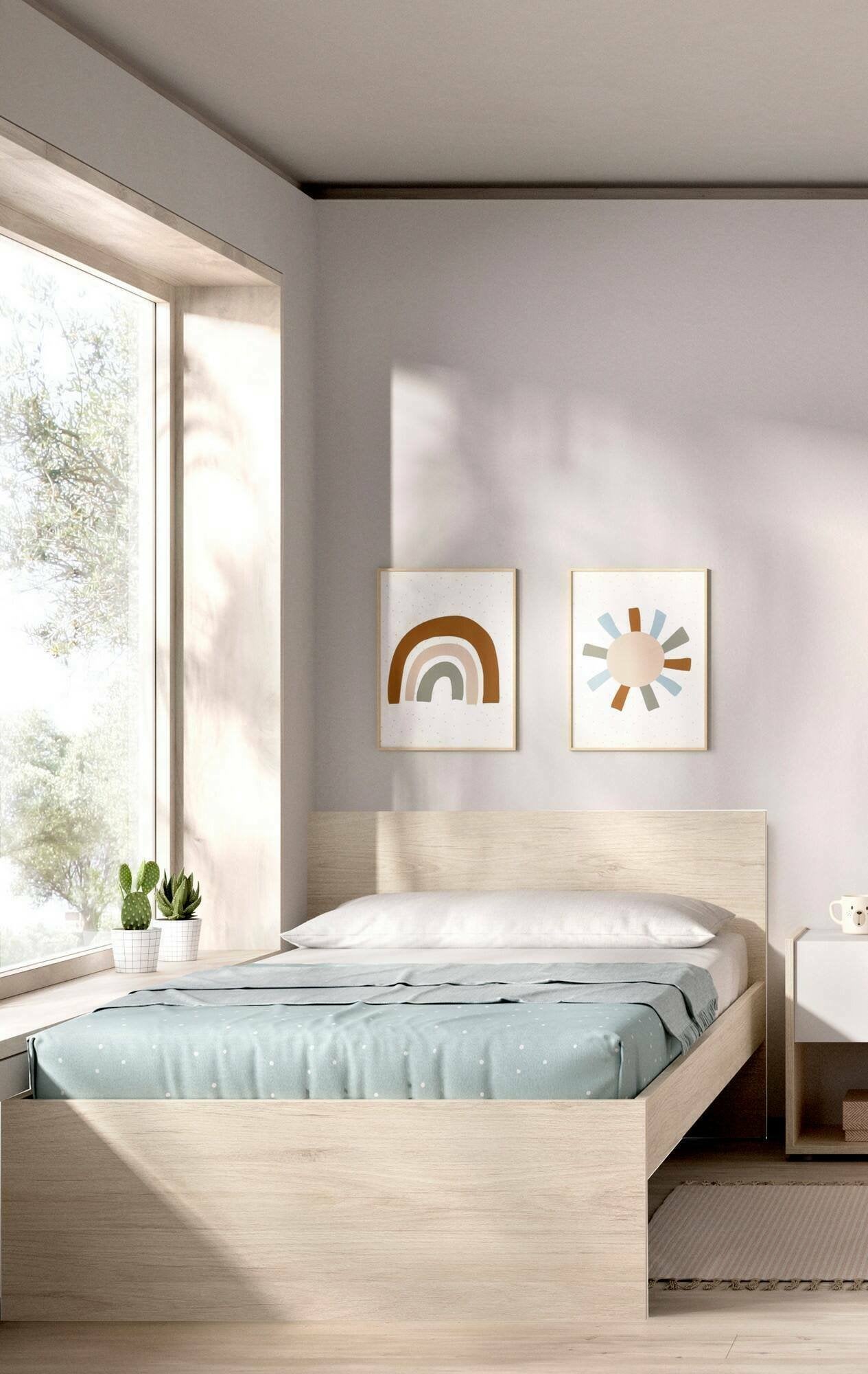 Letto singolo Haikui, Sommier per camera da letto, Giroletto per