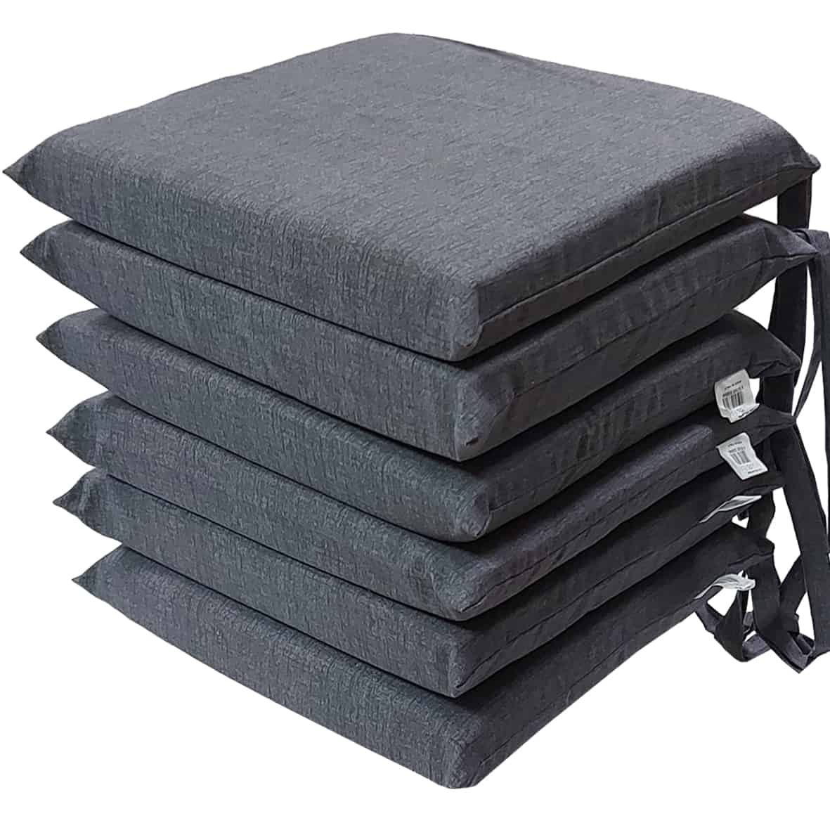 Lote de 6 cojines de silla desenfundables sorrento doble cara con lazos 40x40x5 cm (gris)