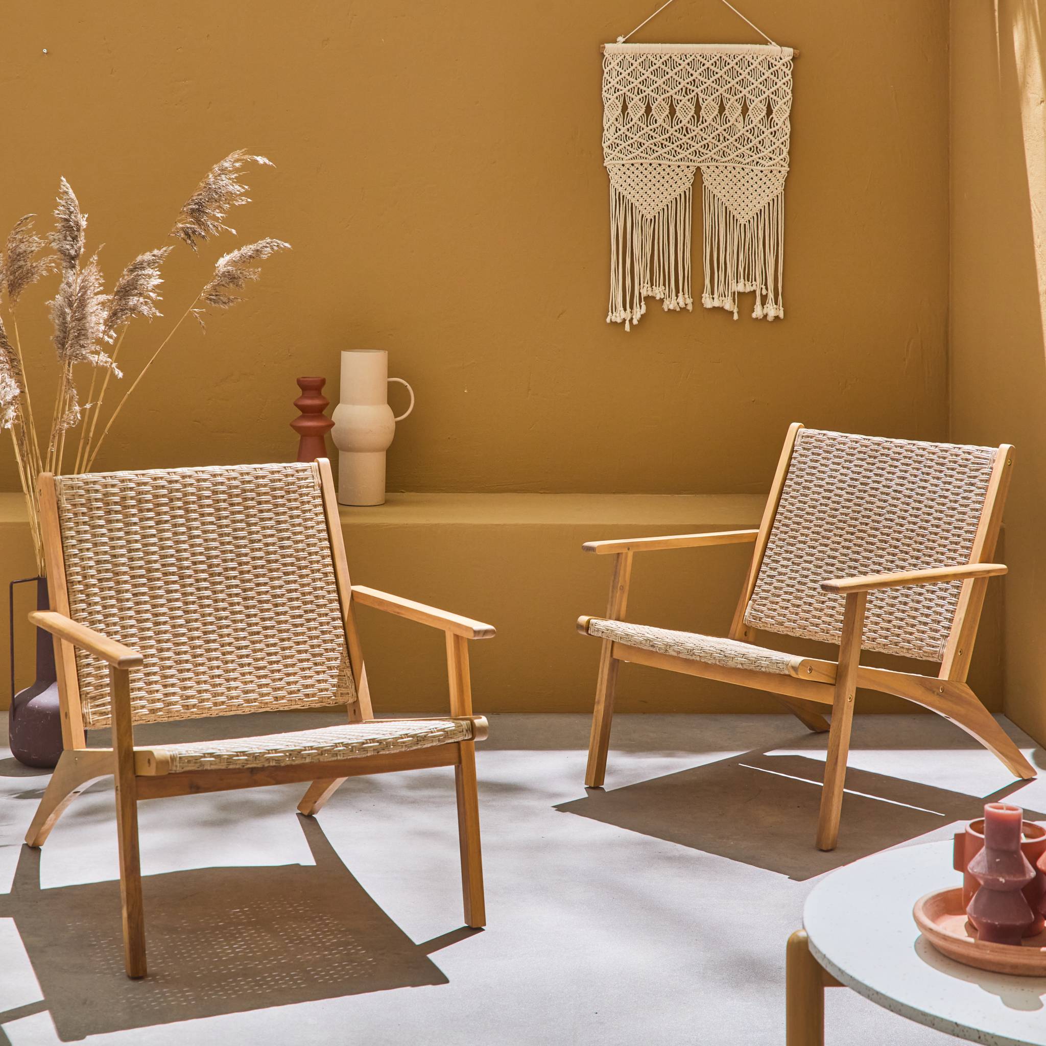 Lot de 2 fauteuils relax en bois et en résine effet paillage BELIZE 62 x 78 x 67 cm BELIZE X2 - 3