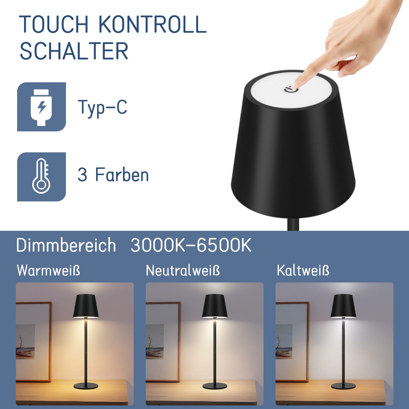 Lampada Da Tavolo LED Ricaricabile RGB Con Batteria 5200 MAh, Impermeabile IP54, 2 Pezzi