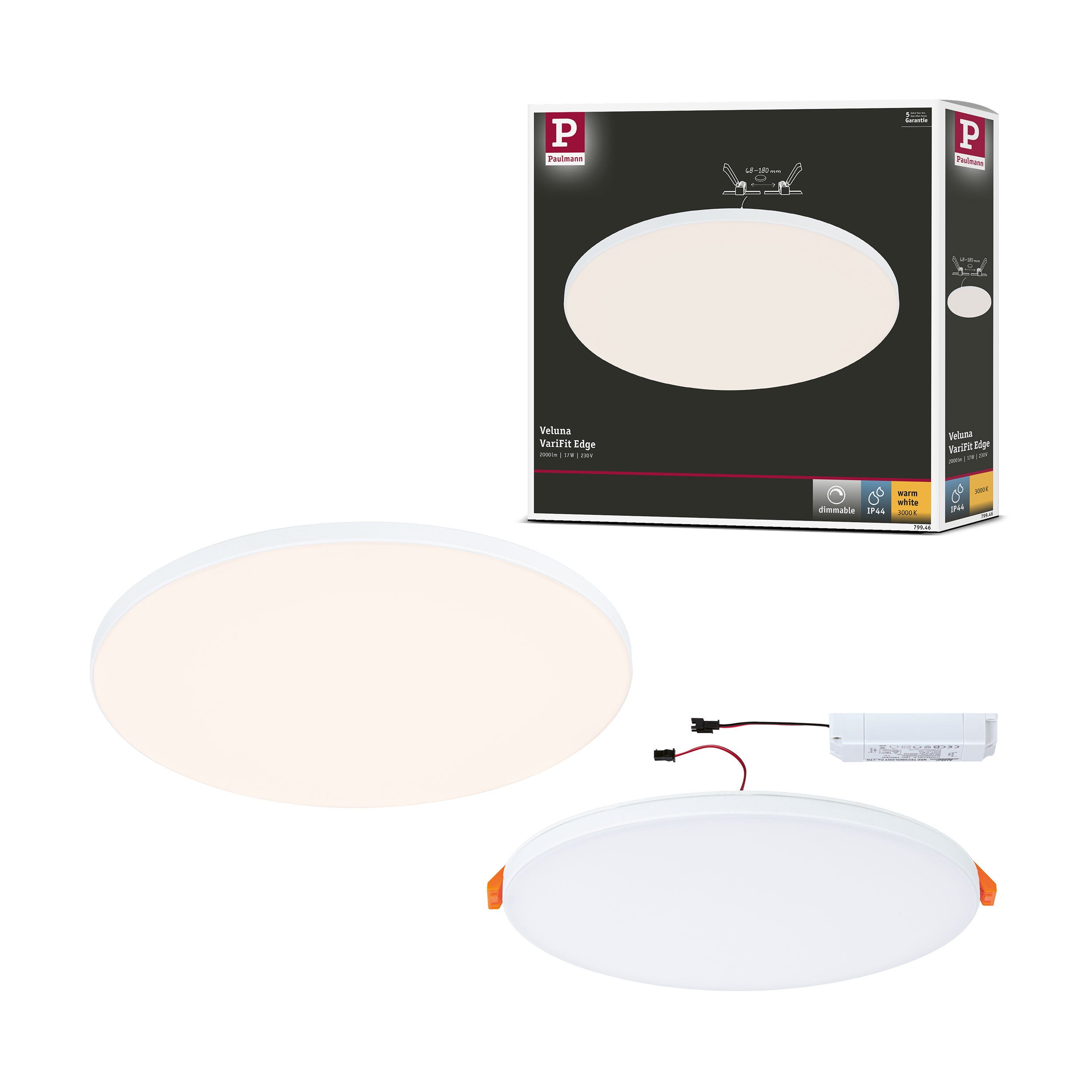 Panneau LED Encastrable Paulmann Veluna VariFit Edge - Rond 90 Mm, Gradable, 4000K Blanc Neutre - Pour Plafond, Faux-plafond - 2
