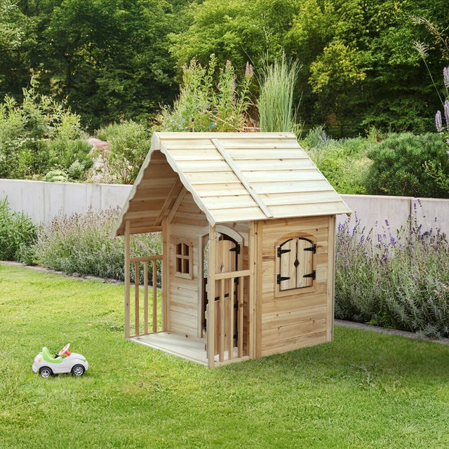 Maison en bois pour enfants 1.1m2 - Timbela M501B - 175x130xH205cm - Aire de jeux, portique