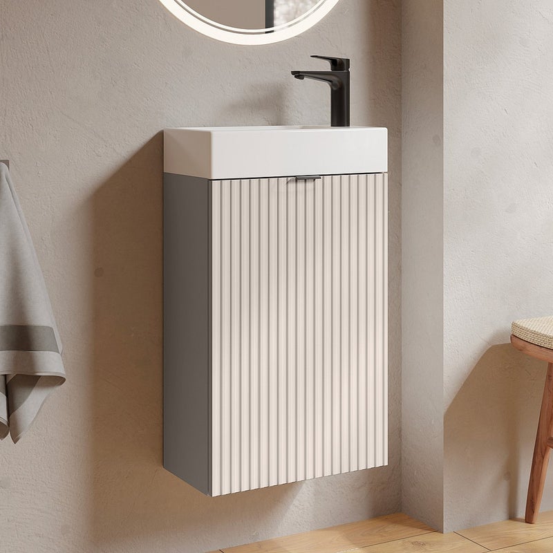 Szafka pod umywalkę ze strukturalnym wykończeniem i odwracalnymi drzwiami, beżowa - W60 x S40 x G22 - VAHIRA