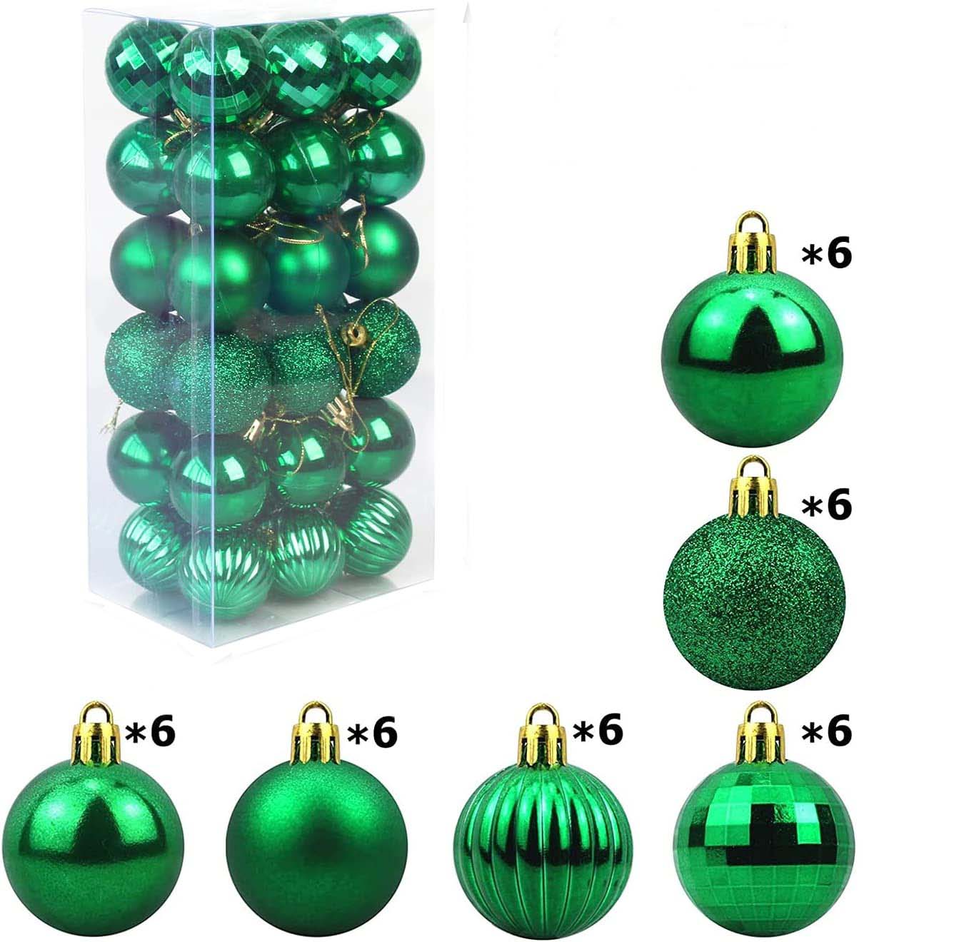 Set Boules de Noël - 24 boules de Noël incassables pour décorations de sapin de Noël Set Boules de Noël - 24 boules de Noël incassables pour décorations de sapin de Noël
