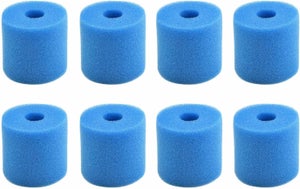 Lot De 8 Cartouches éponge Pour Filtre Piscine Intex Type H - 10,2 X 9 Cm - Lavable Et Réutilisable - Bleu