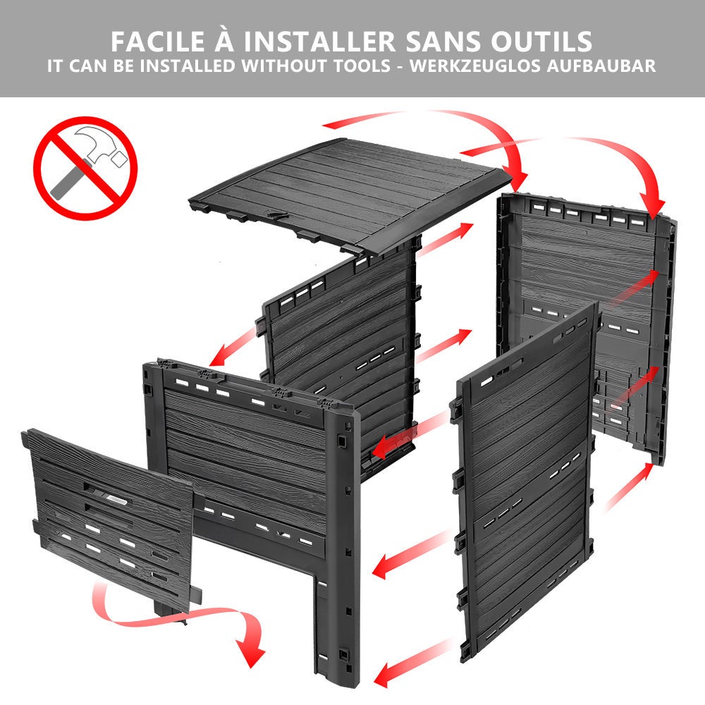 Compostiera da Giardino, Composter da Esterno, Design Simile al Legno Nero, 300L - 6