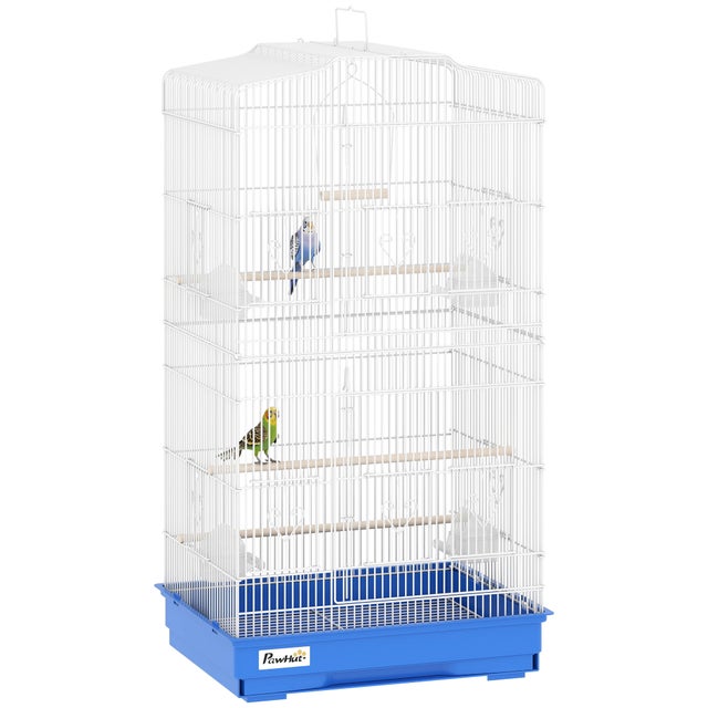 Gaiola Metálica para Pássaros 92cm - 4 Tigelas, 3 Poleiros, Baloiço - Canários, Periquitos - Azul 46,5x35,5x92cm