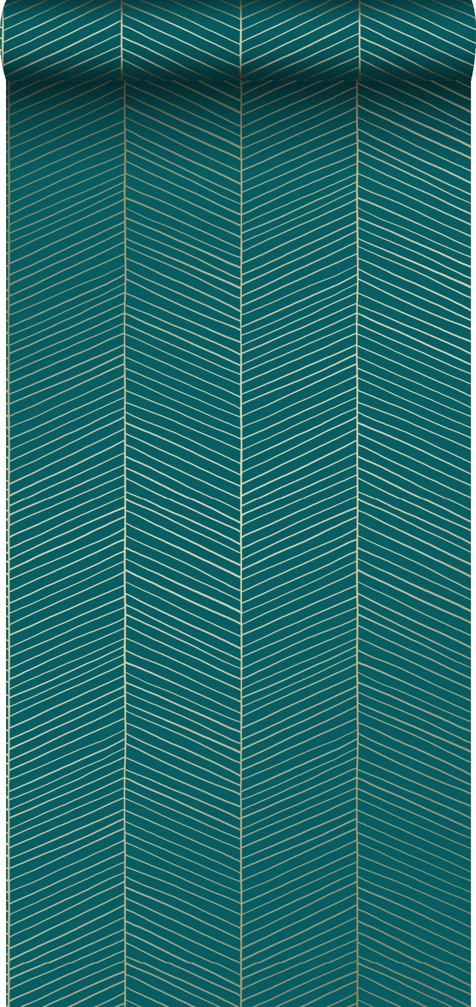 Papel pintado chevron verde esmeralda y oro - 0,53 x 10,05 m - estahome