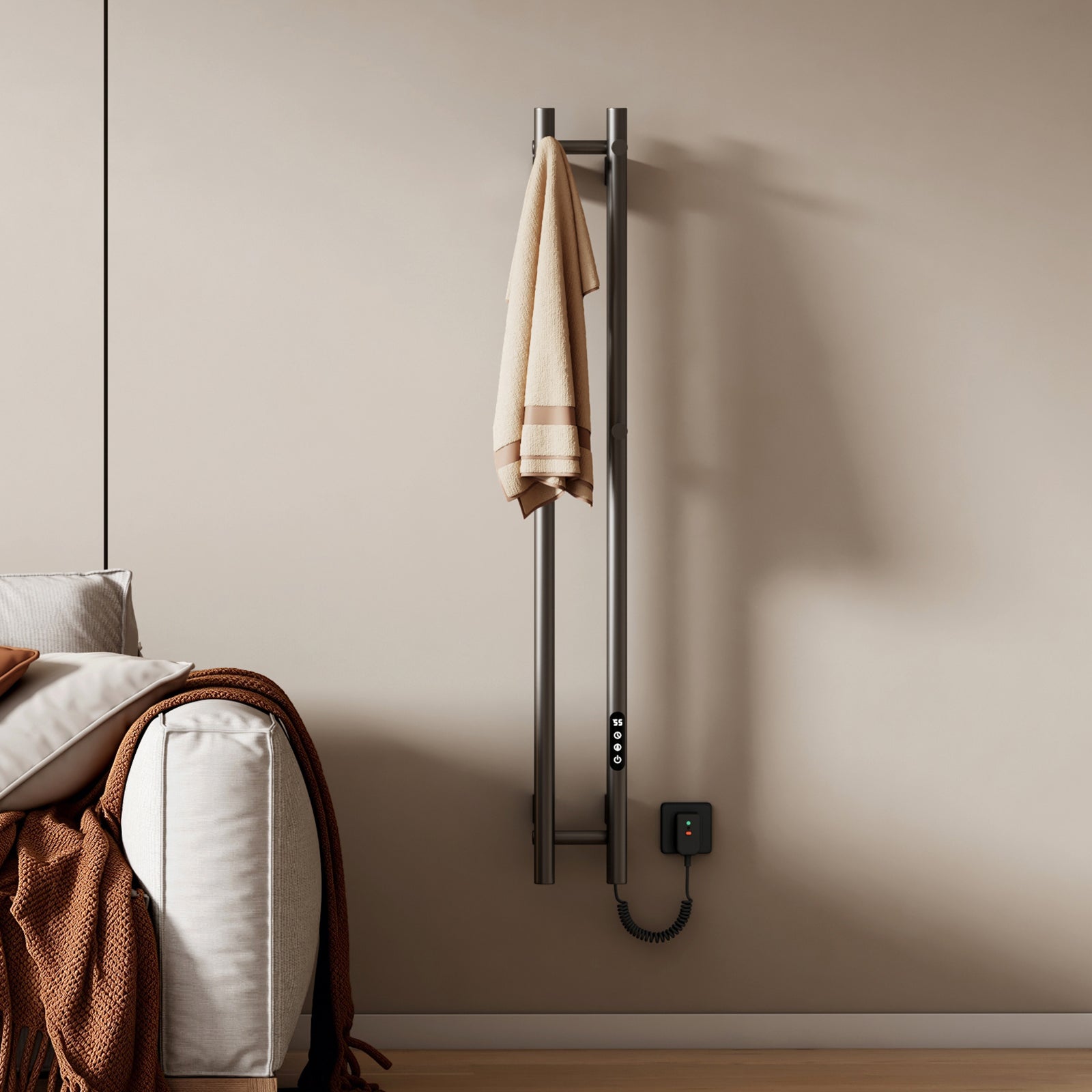 EMKE Calorifer baie portprosop electric inteligent Vertical - 120 x 12,4 cm, 145 W, Wi-Fi, 6 Moduri, IP45, Gri Gunmetal