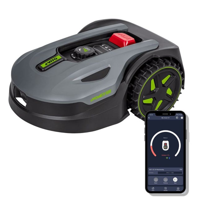 Robot Tondeuse sans fil 800m2 Brushless 3 Lames Coupe 180mm Retour station automatique Mulching VITO