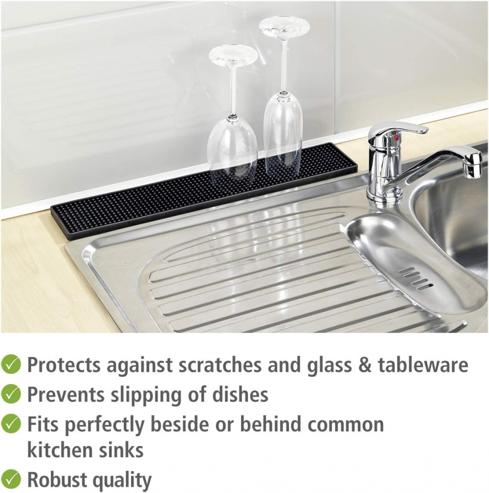 Czarna, smukła mata do ociekania naczyń, ociekacz do naczyń, miękki silikon, 50,5*8*1 cm