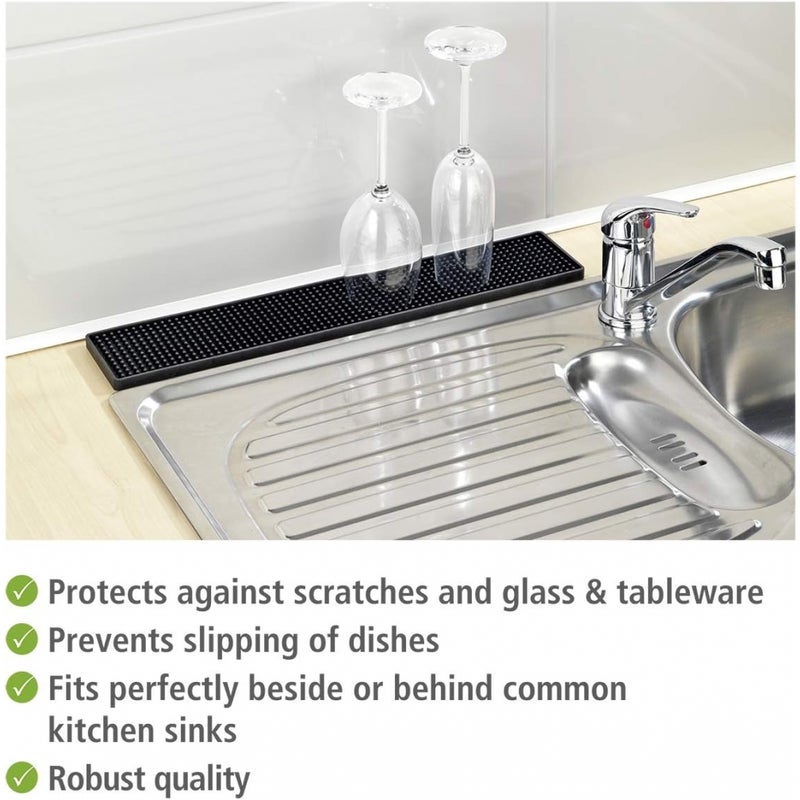 Czarna, smukła mata do ociekania naczyń, ociekacz do naczyń, miękki silikon, 50,5*8*1 cm