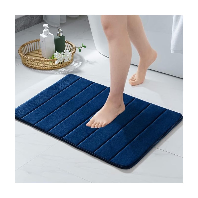 60x90 Ciemnoniebieski, 1-częściowa mata łazienkowa, antypoślizgowa, miękka, chłonna, z pianki memory z mikrofibry, jednolity kolor Mo