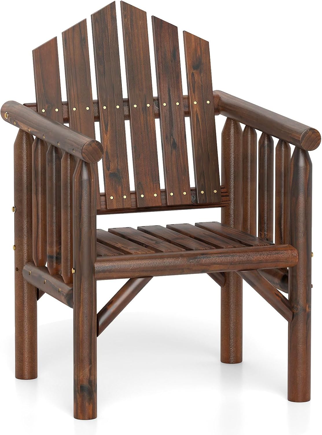 Fotel Adirondack z Drewna, Krzesło Ogrodowe Adirondack z Podłokietnikami i Wysokim, Pochylonym Oparciem, Nośność 150 kg, 66 x 62,5 x 98 cm (Brązowy) - 5