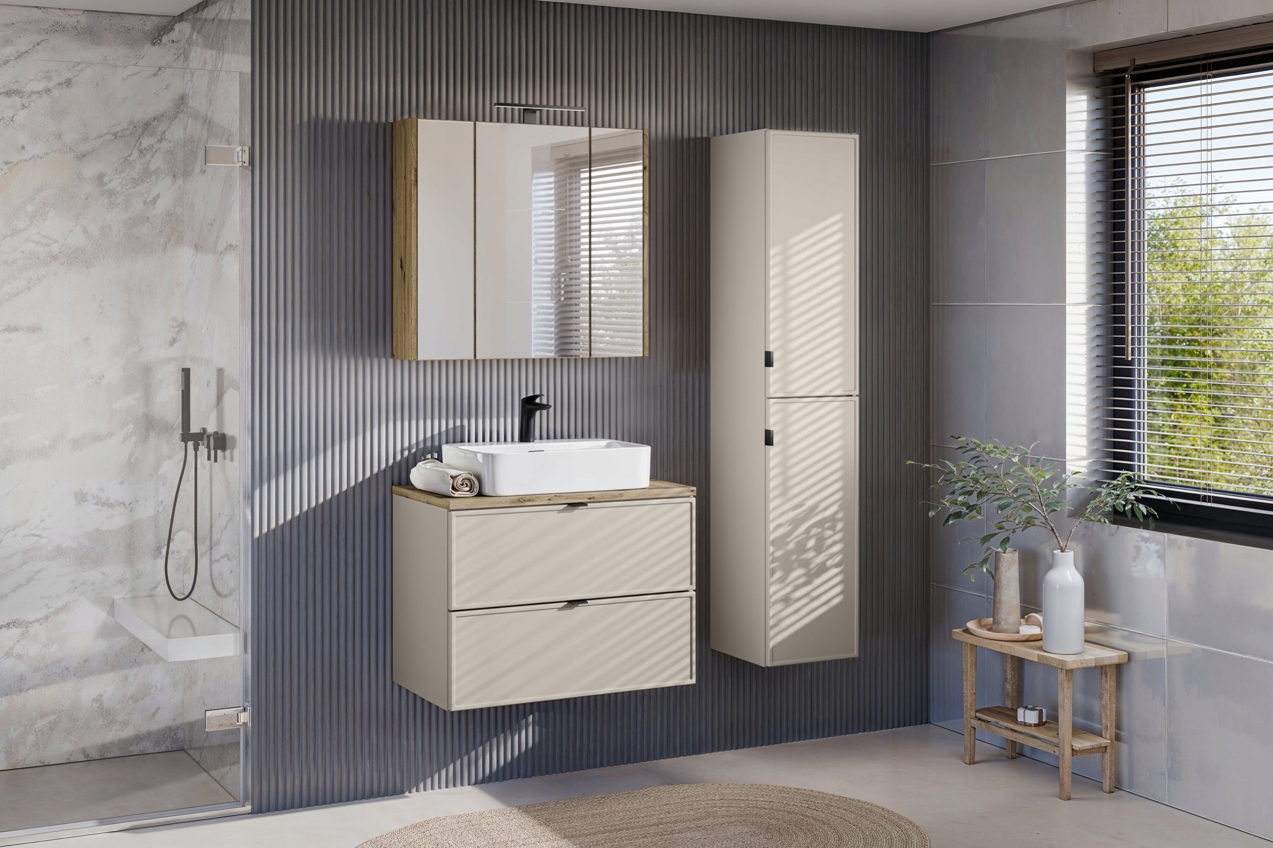 Słupek łazienkowy BELLA 170 cm kaszmirowy wiszący frezowany front - 2