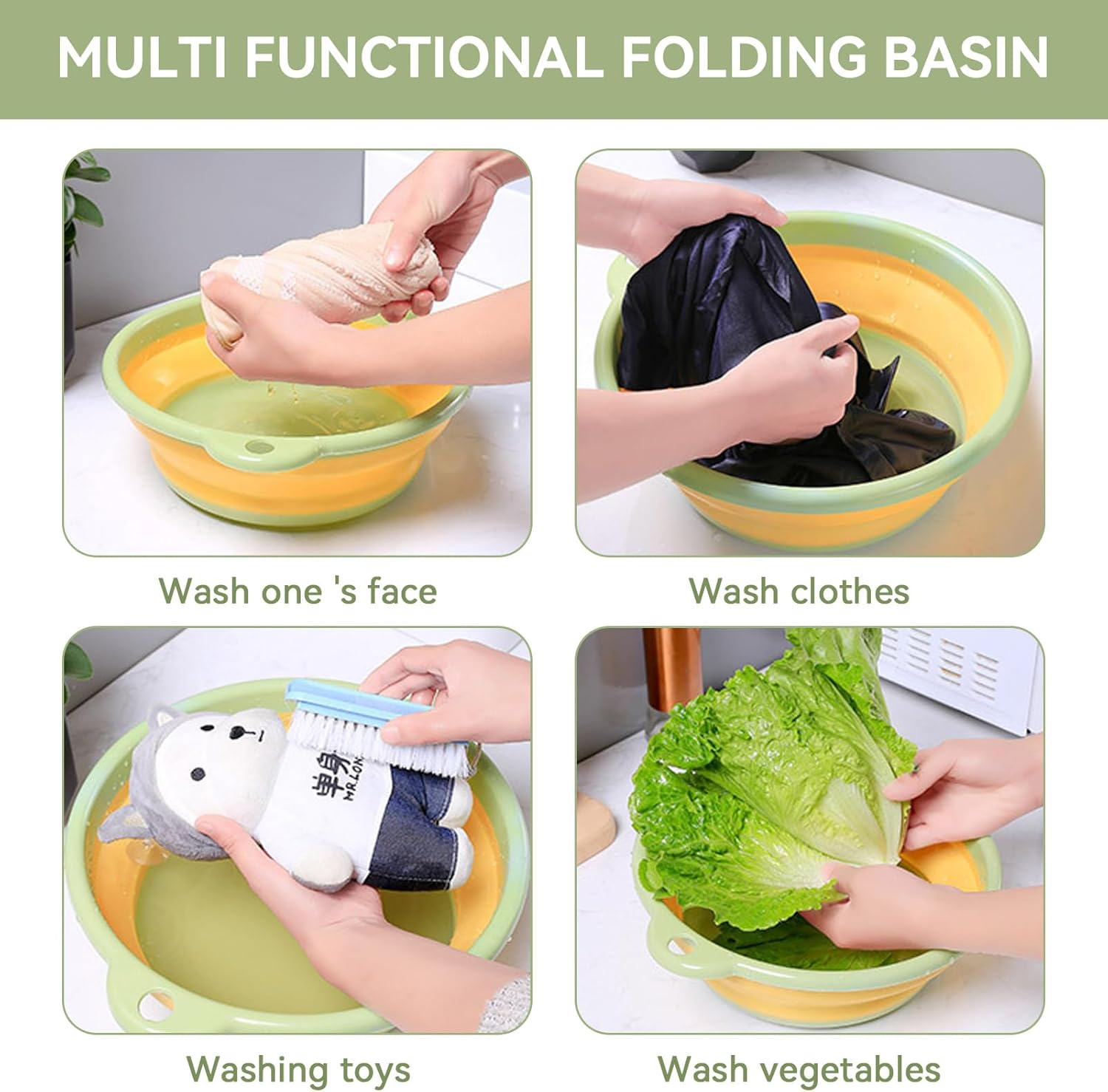(Vert) Lavabo à Vaisselle Pliable, Bassine Pliable Bassine Plastique Panier Linge Pliable Petite Bassine Camping Lavabo Lavage Pour Les Voyages En Ple - 2