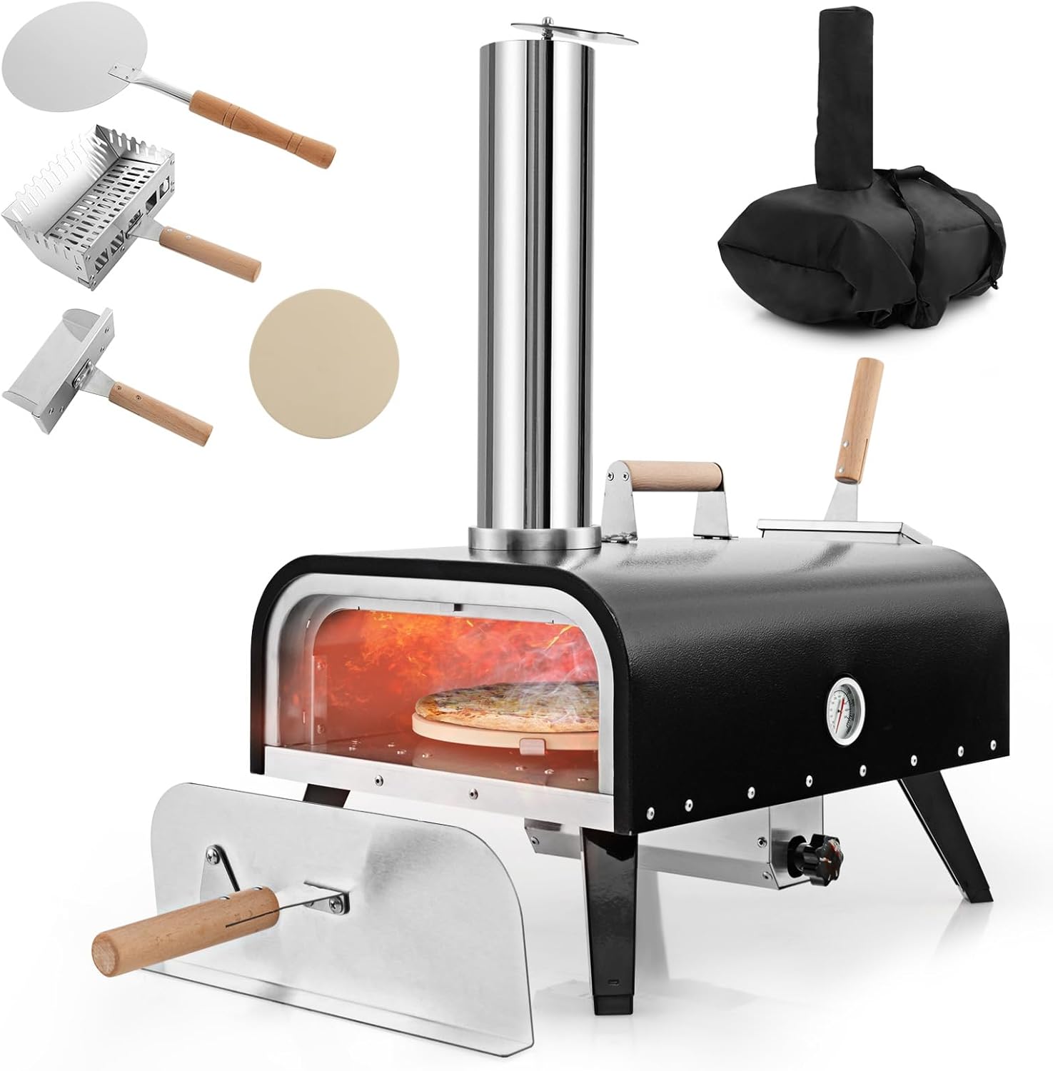 Horno Teka Horno De Pizza Exterior COSTWAY - Piedra Giratoria 30cm, 3  Capas, Para Leña O Carbón, Portátil Portatil Leña Carbon, image size:1475x1500