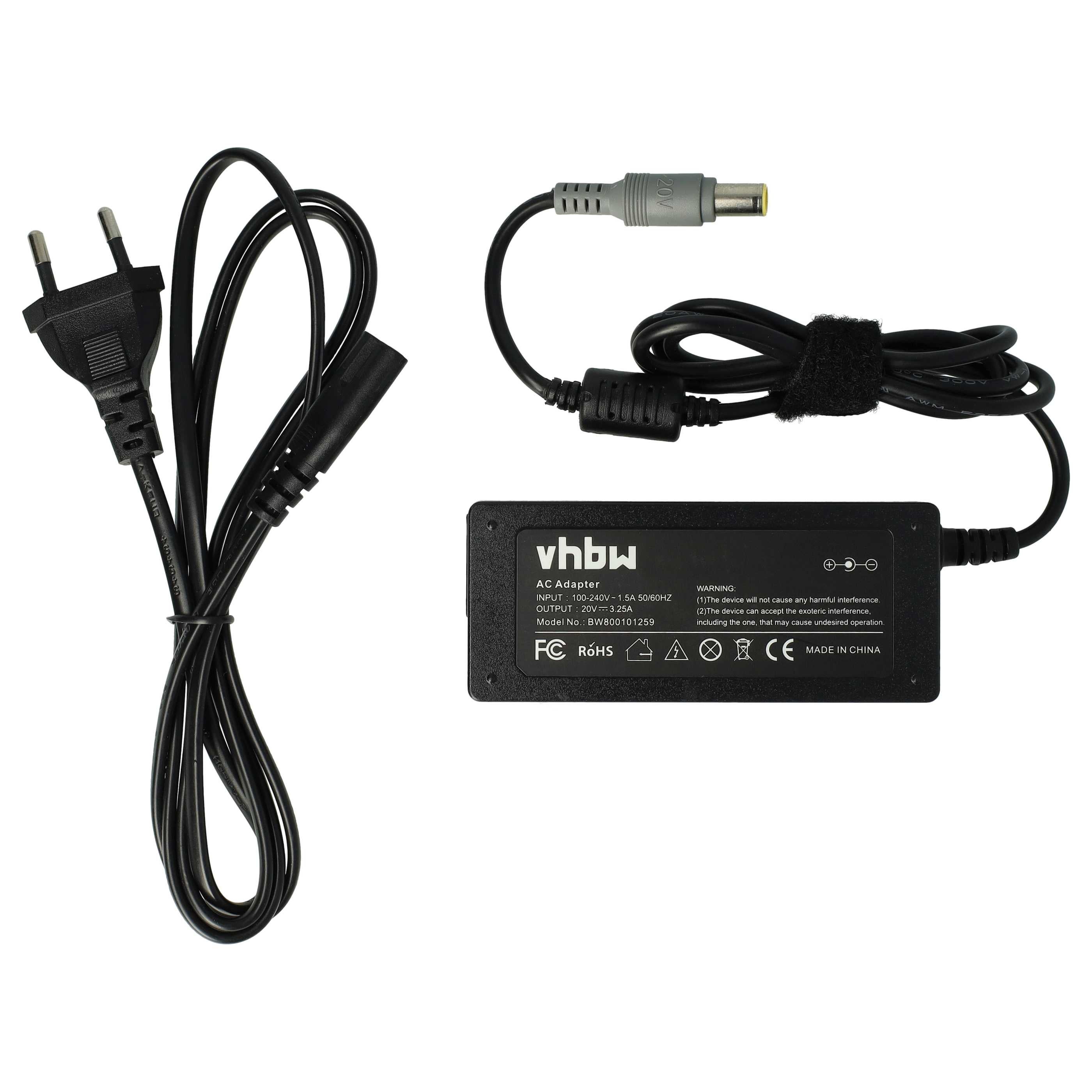 Alimentatore Vhbw 65W Compatibile Con IBM/Lenovo ThinkPad Z60, Z61 E Simili, 20V/3.25A, Cavo 2 Metri, Sostituisce 40Y7696 E Altri