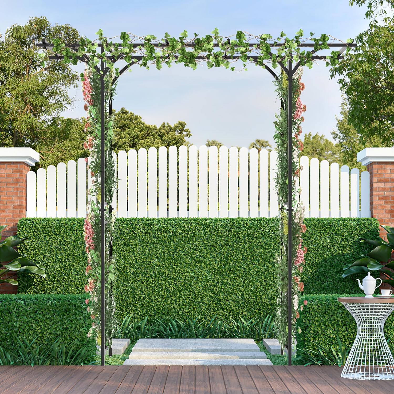 Arche de Jardin Fer 205 cm, Arche de Jardin avec Treillis pour Plantes Grimpantes, Vignes, Roses, Arche Décorative Extérieure,200 x 52 x 205 cm - 9