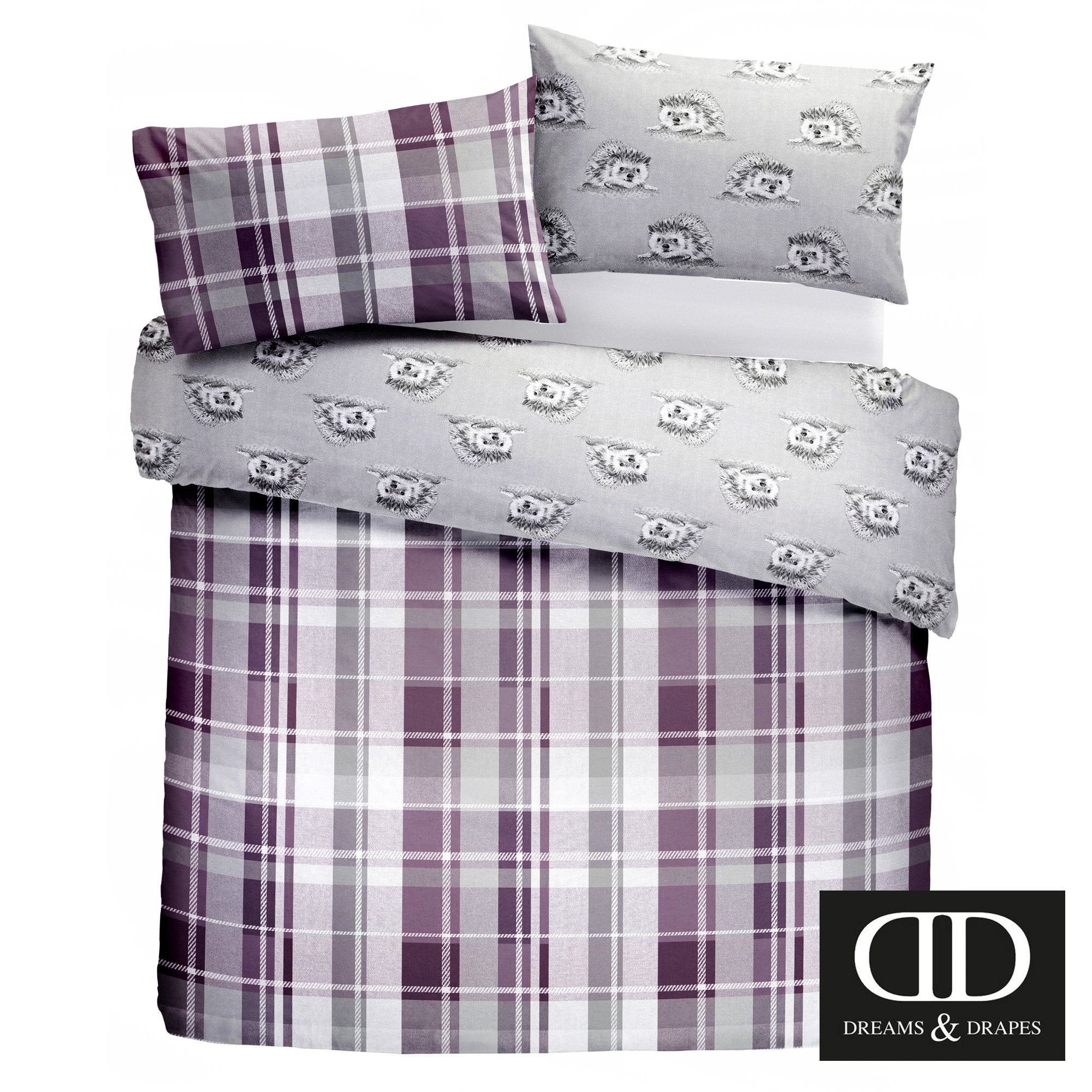 Set Copripiumino DREAMS AND DRAPES 100% Cotone Spazzolato - Misura King, Colore Prugna, Motivo Quadri E Riccio - Foto 2