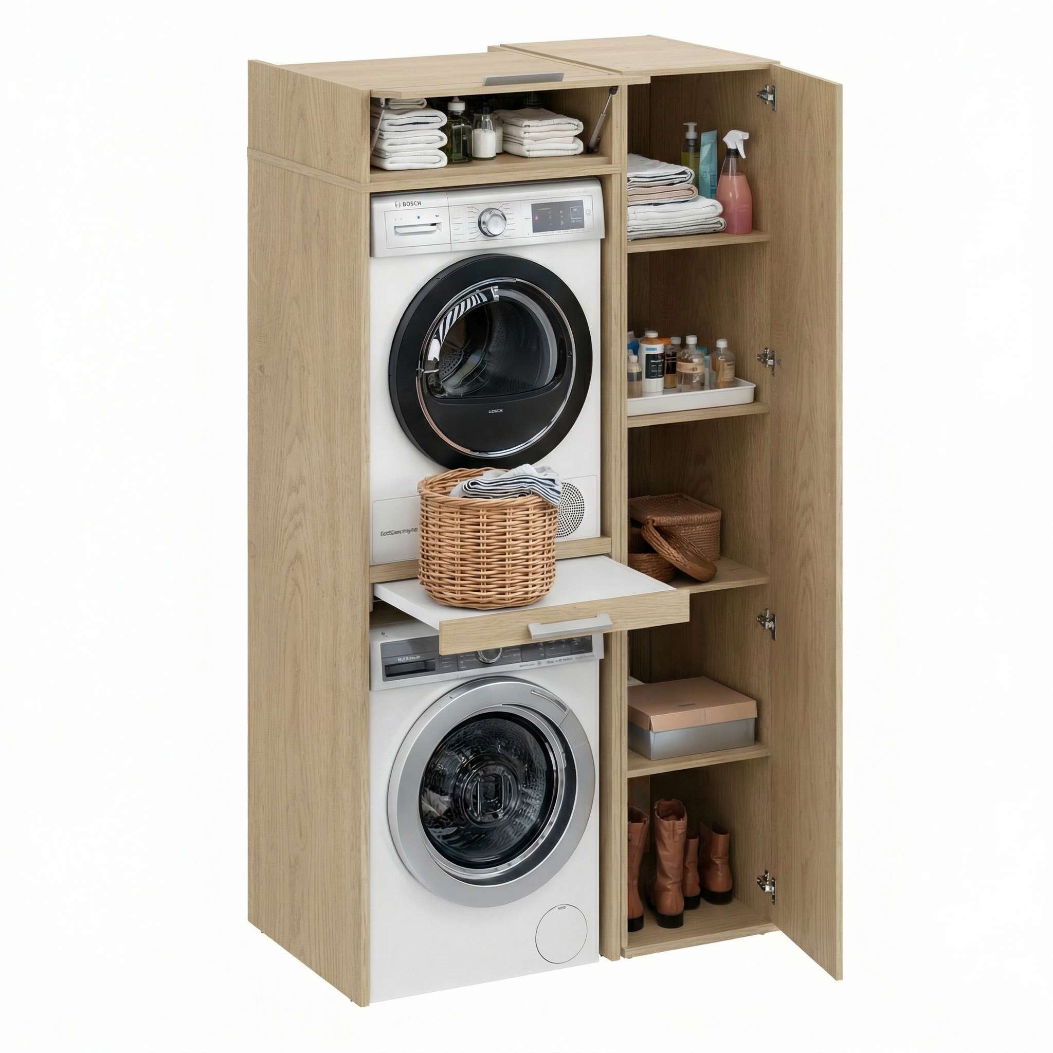 T-Bath  Conjunto De Muebles Con Lavadora Secadora 110,7X208cm Roble Esp.22 Mm , Leroy Merlin