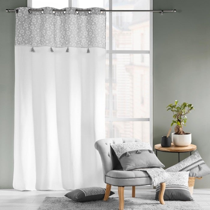 Rideau a oeillets 140 x 240 cm coton/polyester+top imp+pompon flavie Sans - 4