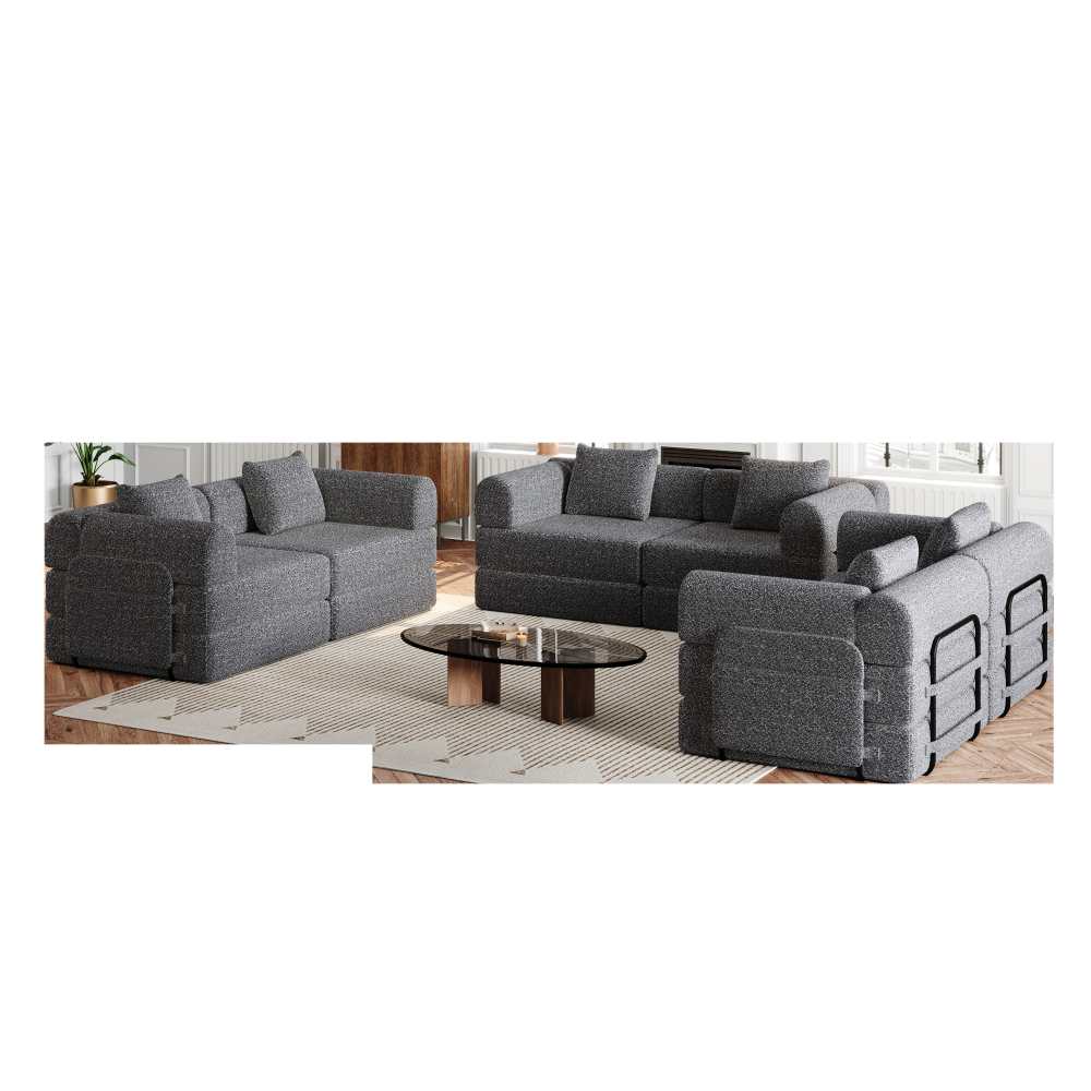 Canapé modulable 2 en 1, tapissé en chenille douce et résistante, rangement latéral intégré et structure métallique renforcée, idéal pour le salon - 3