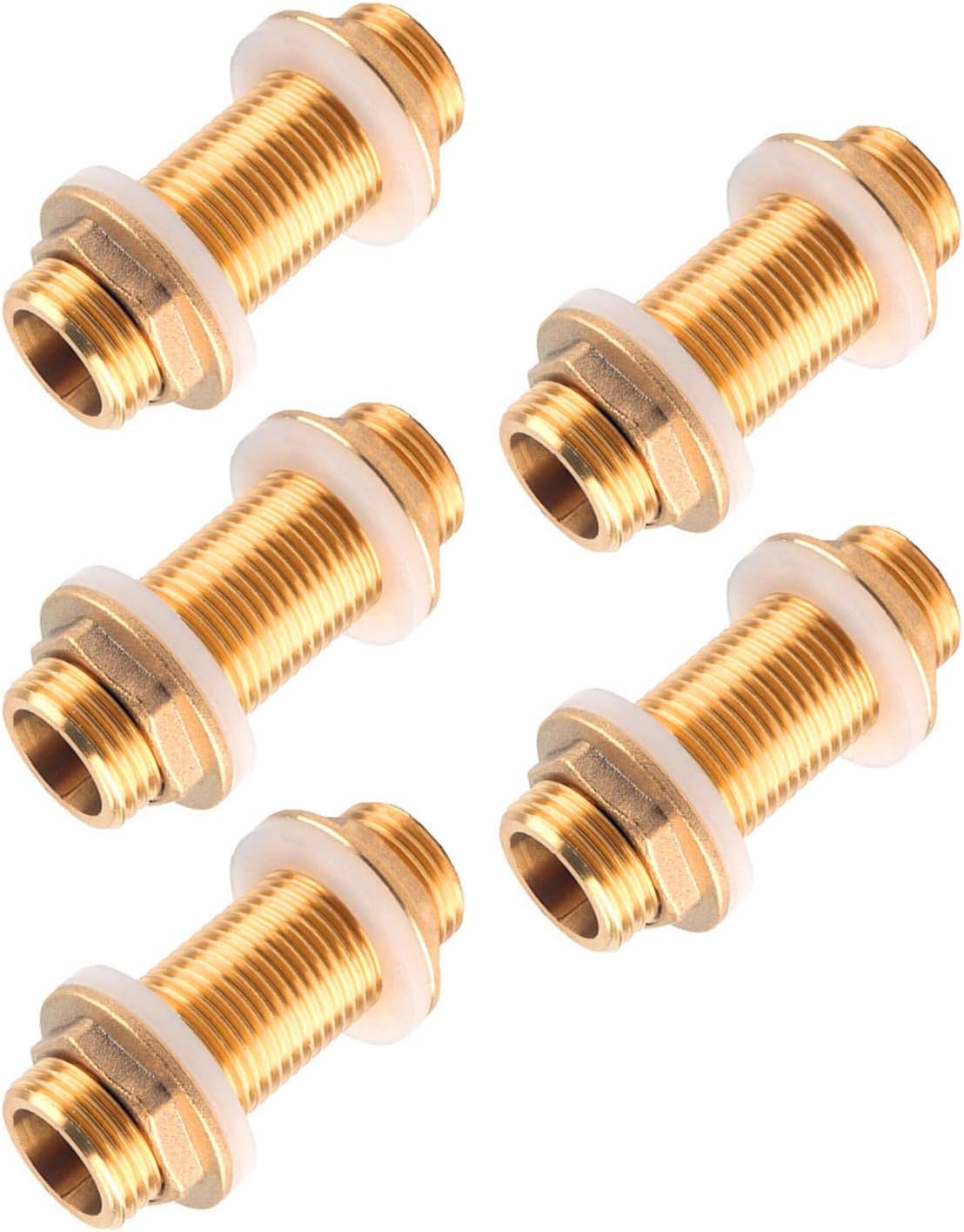 Mosiężne złączki grodziowe G3/4" męskie - 5 sztuk z silikonowymi uszczelkami do zbiorników na wodę