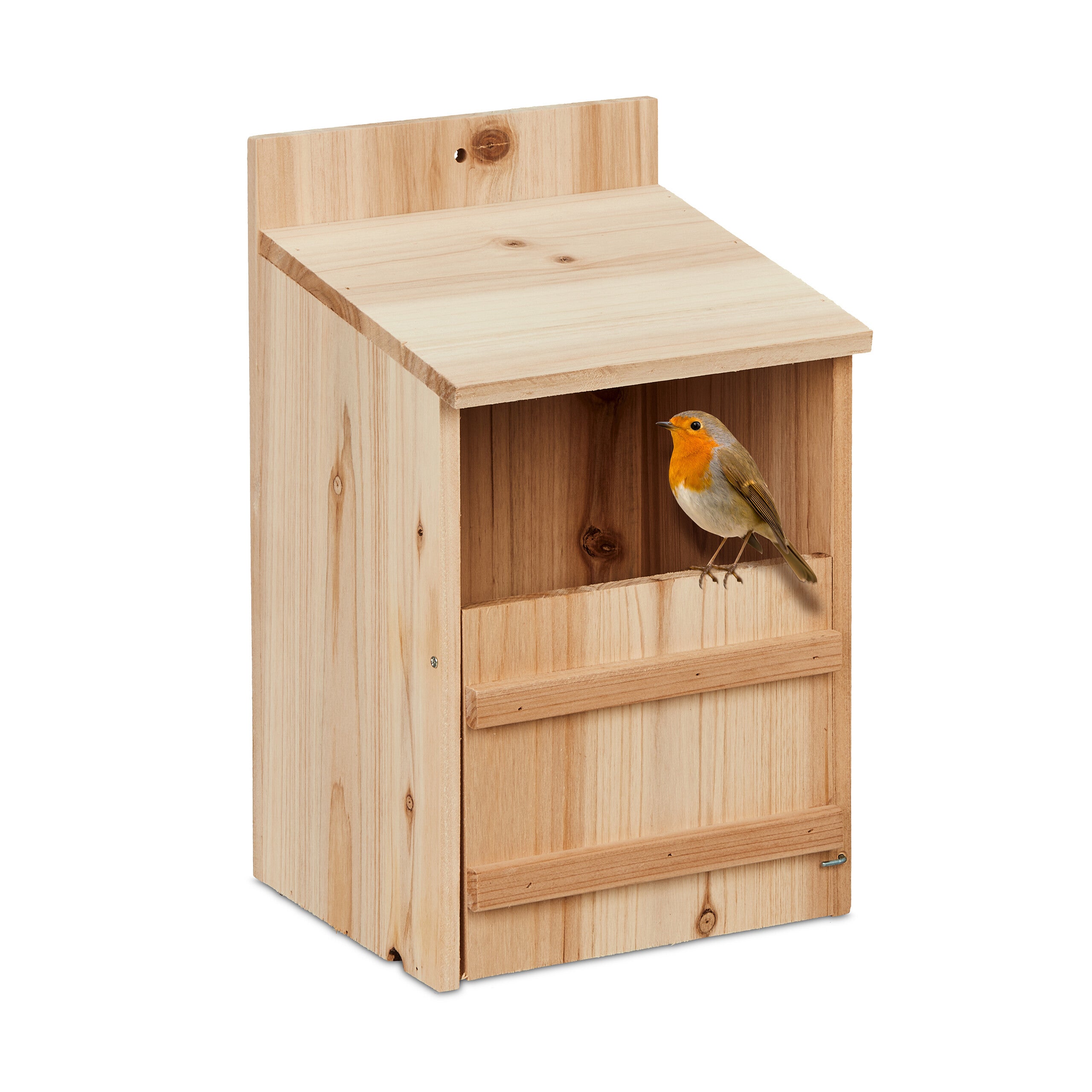 Nichoir Pour Oiseaux Semi-cavernicoles Relaxdays - En Bois De Sapin, Fente 10x19,5 Cm, à Suspendre - Pour Rouge-gorge, Bergeronnette