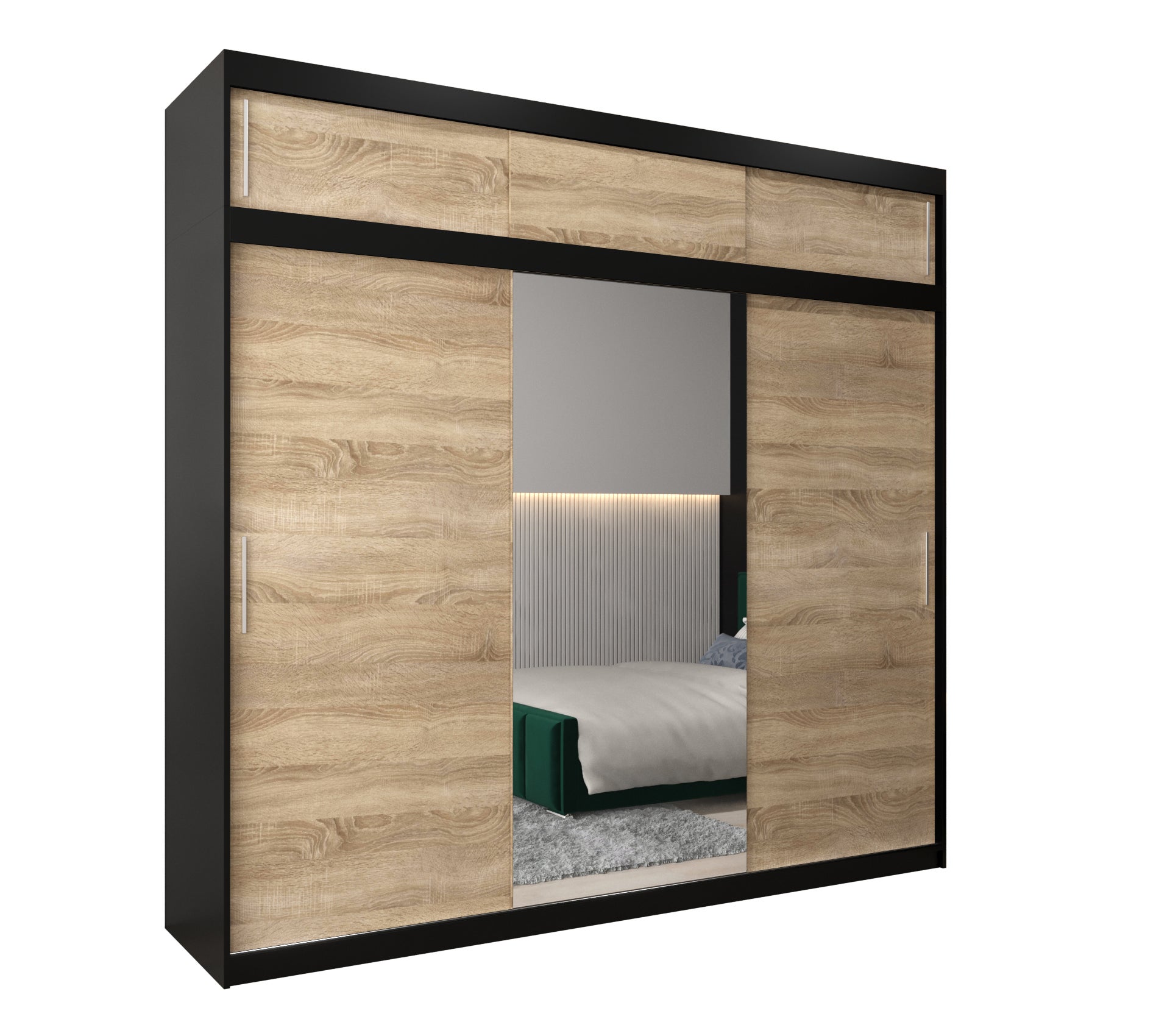 Szafa przesuwna z nadstawką garderoba TOKYO 1 250 x 62 x 240 cm Czarny + Sonoma - Abiks Meble