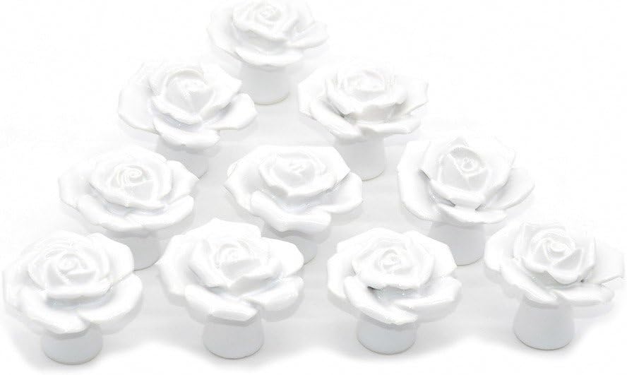 Ceramiczna klamka do drzwi Rose, do komody, szafki kuchennej, szafki, szuflady, 10 szt., kolor biały