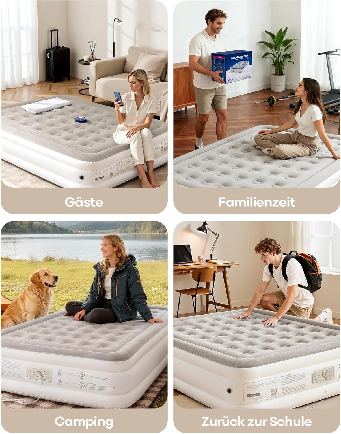 Matelas gonflable avec pompe intégrée – Gonflage automatique et rapide (2,5 min), fonctionnement silencieux, pour 2 personnes, usage domestique - 8