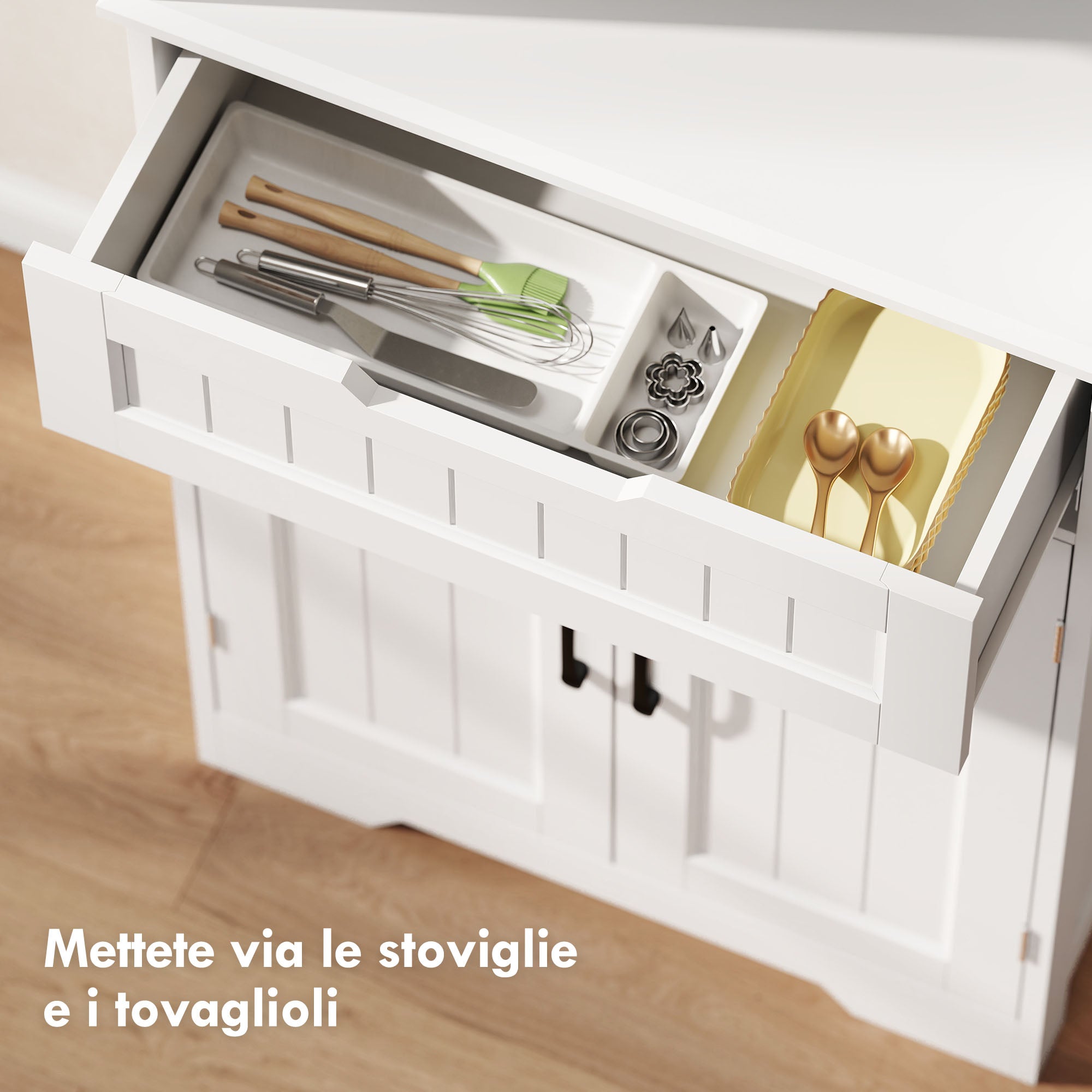 Buffet de cuisine haut, meuble de rangement avec gestion des câbles et support pour micro-ondes, meuble de cuisine à 2 portes, 60 x 30 x 172 cm, blanc - 7