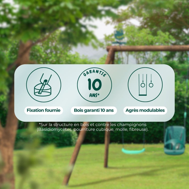 Portique en bois rond 4 agrès avec corde et échelle ERNEST - 8