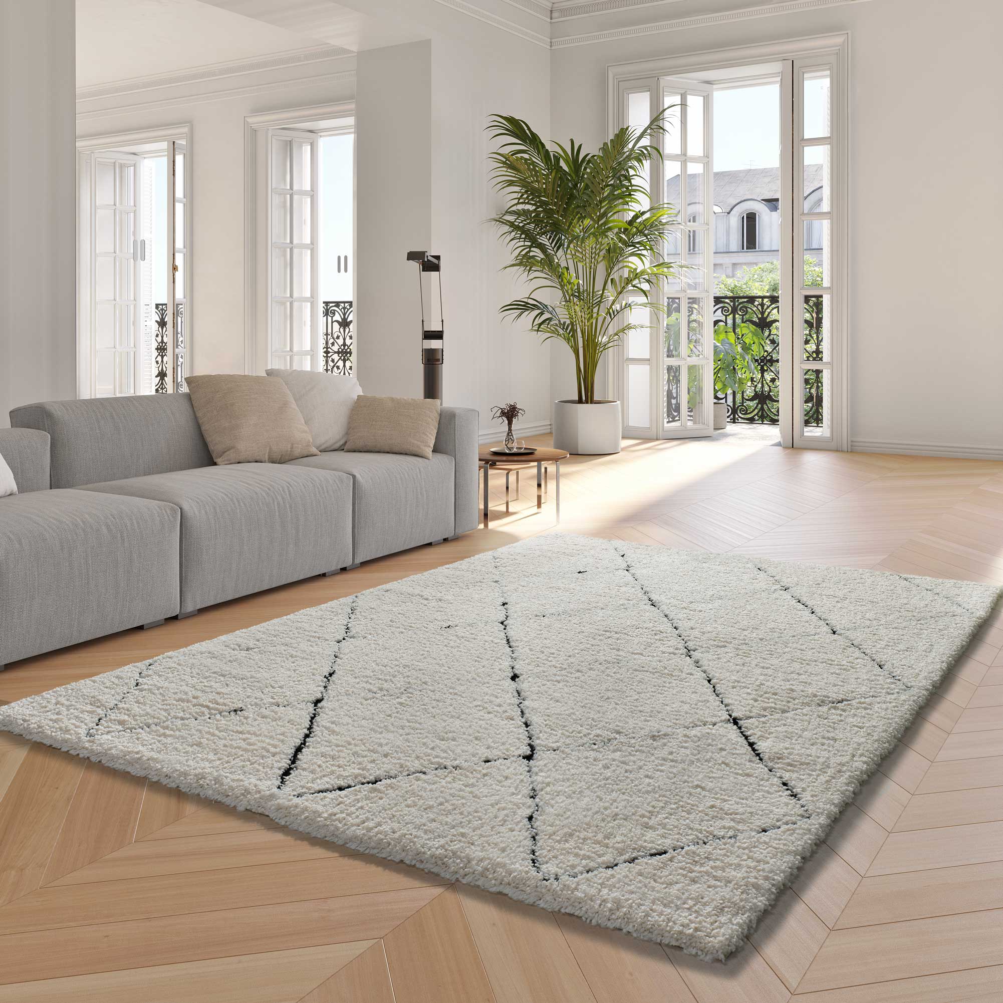 Prostokątny kremowy dywan wewnętrzny 200 x 290 cm ATESA shaggy - ATTICGO