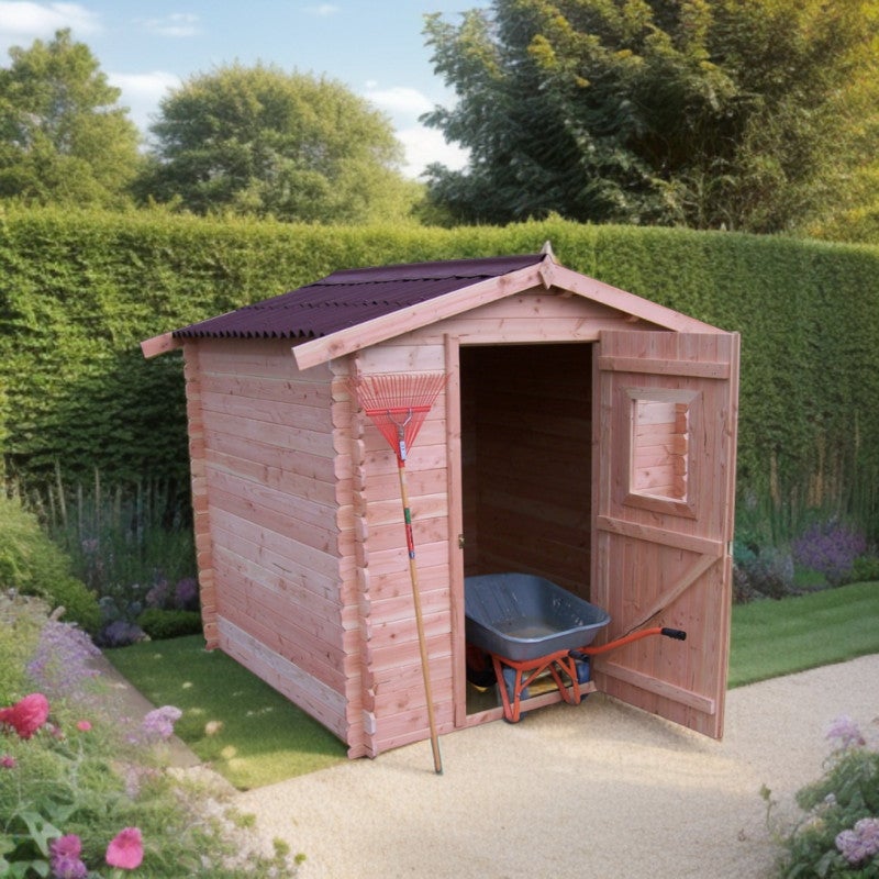 Abri de jardin en bois massif, parois de 28 mm – 200 x 200 cm – toit bitumineux et porte-fenêtre – DU2020.02N Foresta - 3