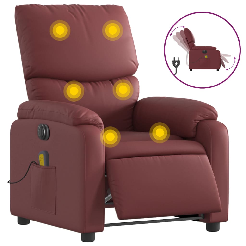 Sillón masaje reclinable eléctrico | sillón de relax | silla de relax cuero sintético rojo tinto cfw849614