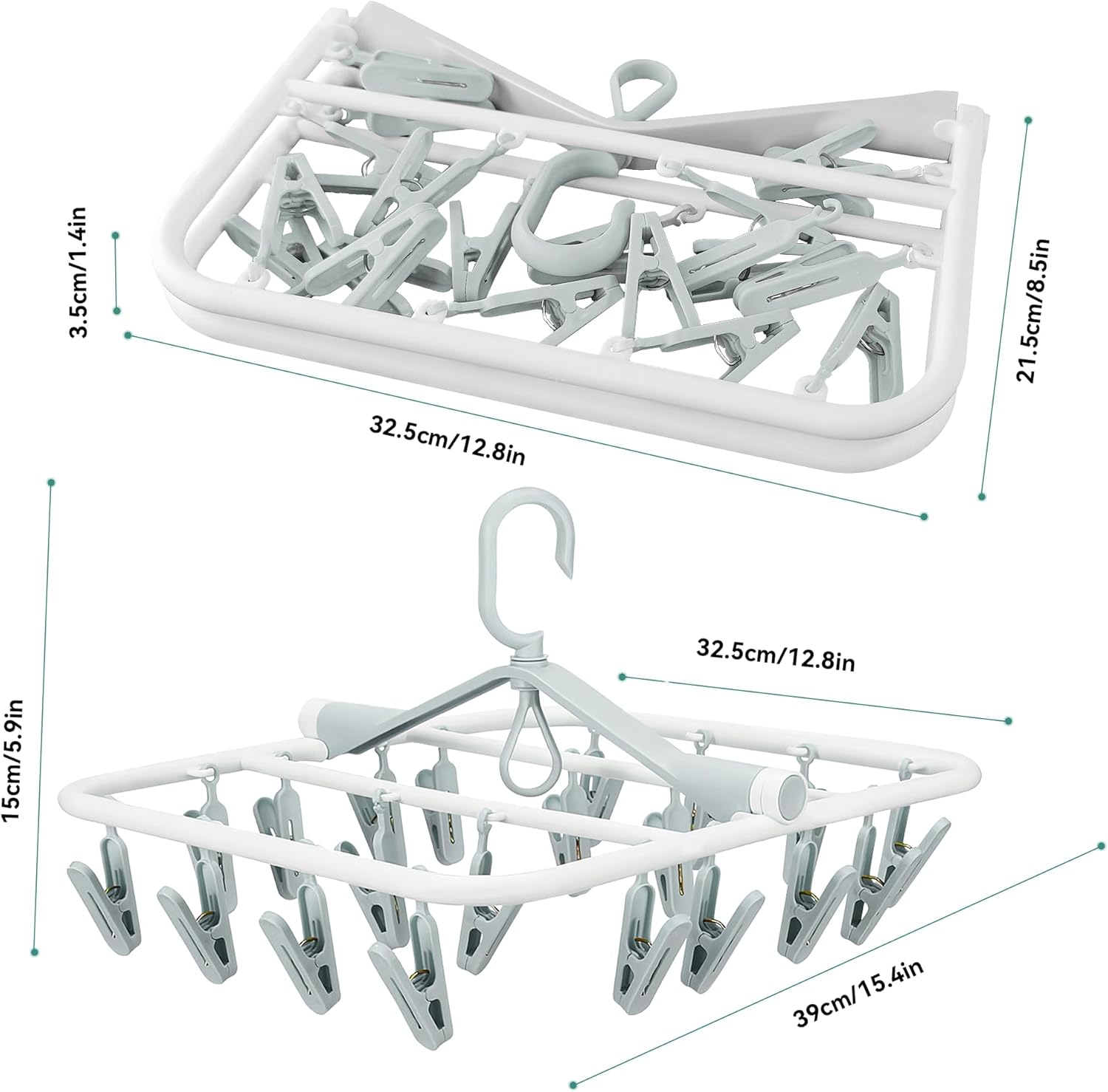Mellbree Mollette Per Stendini Riscaldati – Confezione Da 2, 6 Clip Per Calze E Lingerie, Con Ganci, 30 Cm - 2