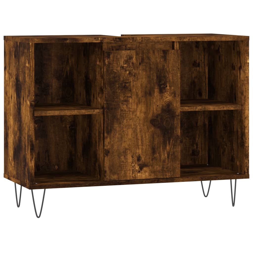 Mueble De Baño VidaXL De Madera De Ingeniería Negro - 80x33x60 Cm, Con 1 Puerta Y 4 Cajones, Patas De Hierro (incluye Fijación A Pared)