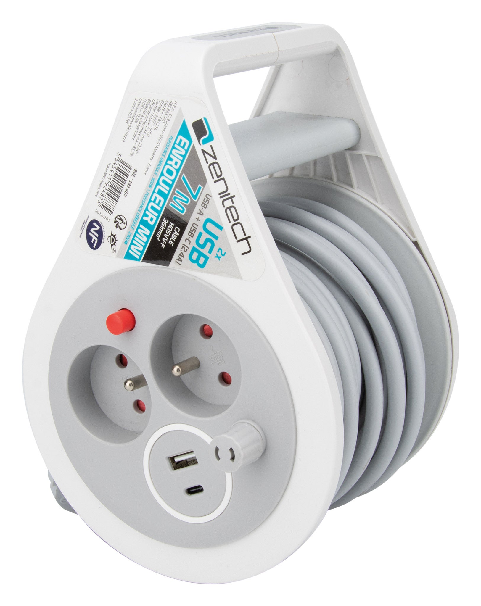 Enrouleur électrique 12m - 3 prises 2 USB-A/C | ZENITECH
