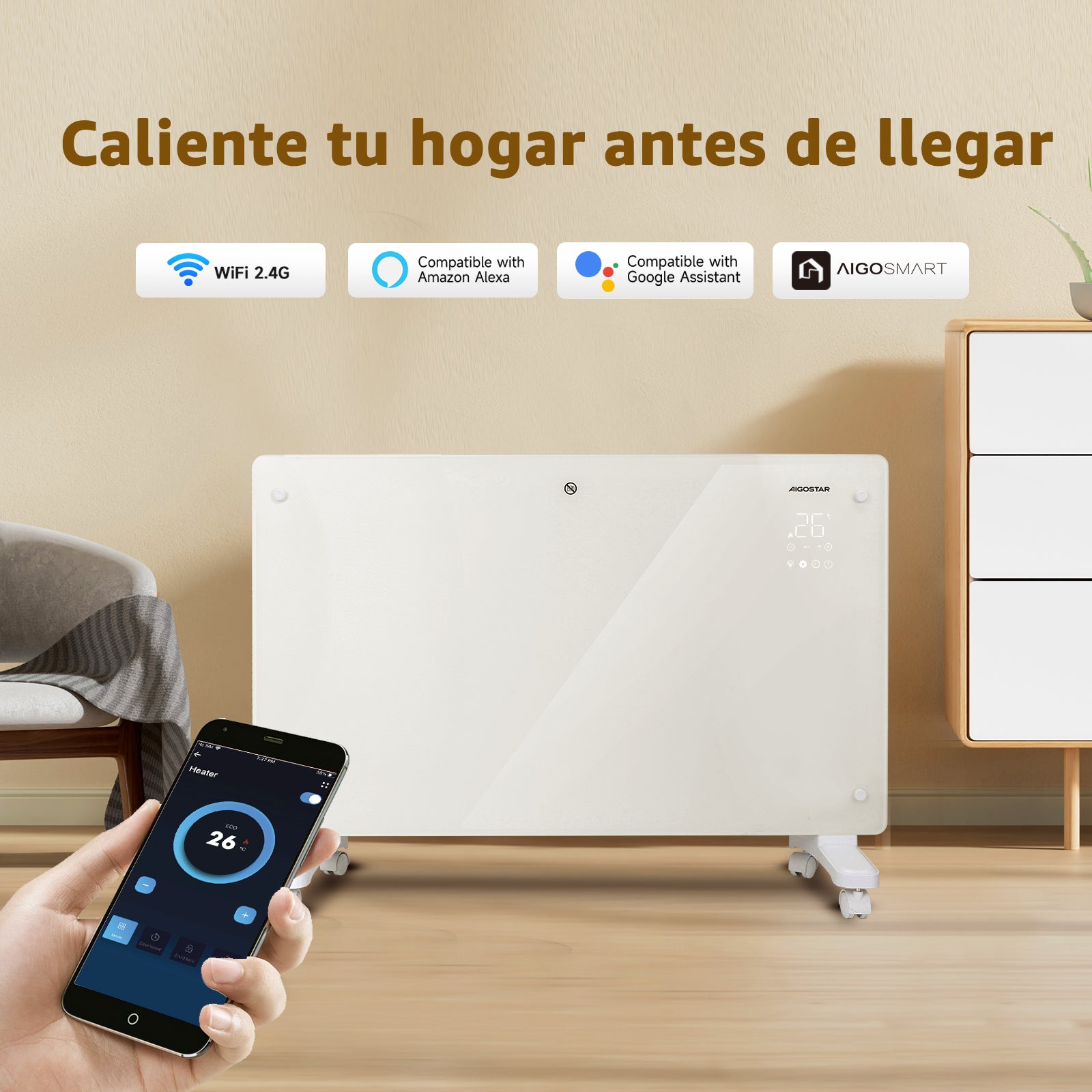 Radiador Electrico Bajo Consumo 3 Modos, Conexión Wi-fi, Programable Aigostar - 2