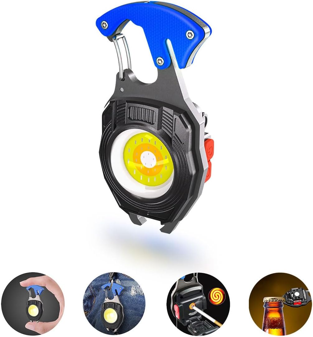 Miniaturowa latarka LED na breloku, wodoodporna lampa inspekcyjna, mini latarka ładowana przez USB, niebieska