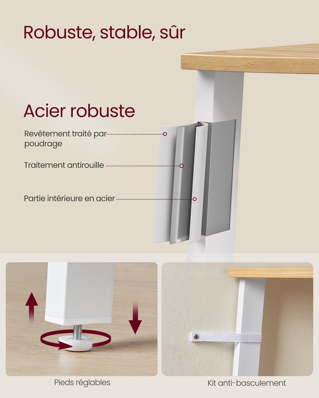 Étagère d'Angle, Bibliothèque 4 Niveaux, Étagère Échelle, Porte-plante, Style Industriel, avec Cadre en Acier, Couleur Chêne Naturel et Blanc Mat - 4