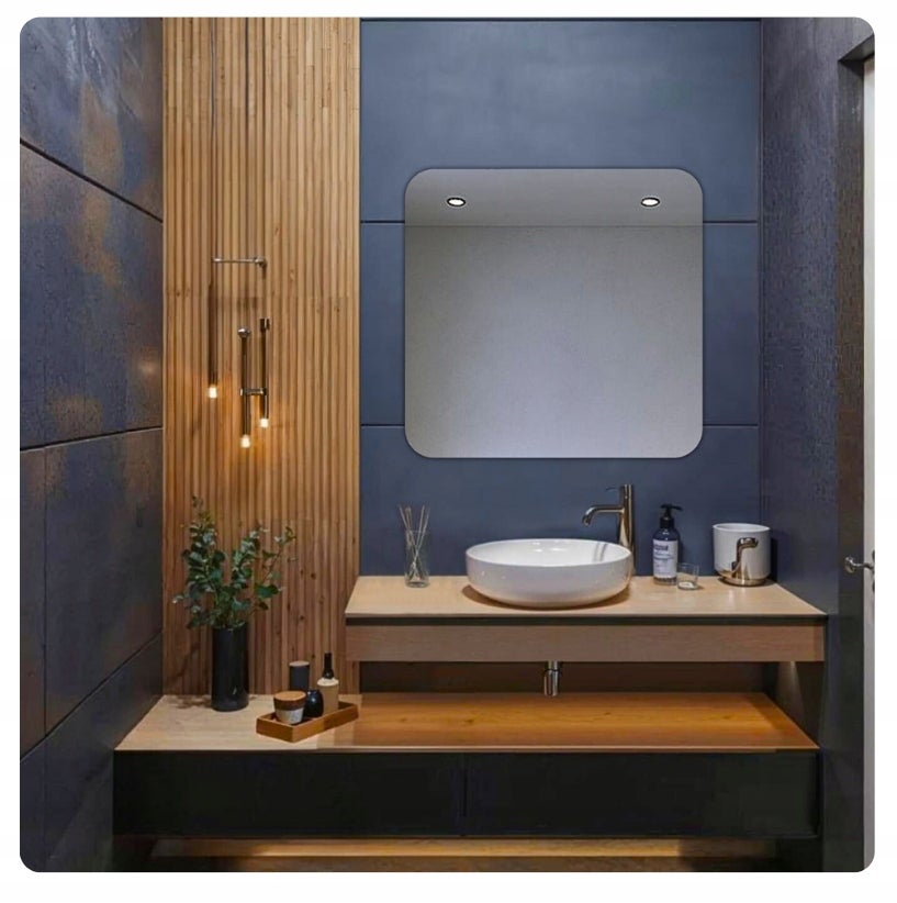 Lustro 90x90 cm Zaokrąglone Rogi Bez Oświetlenia Łazienkowe Bez Ramy - 3