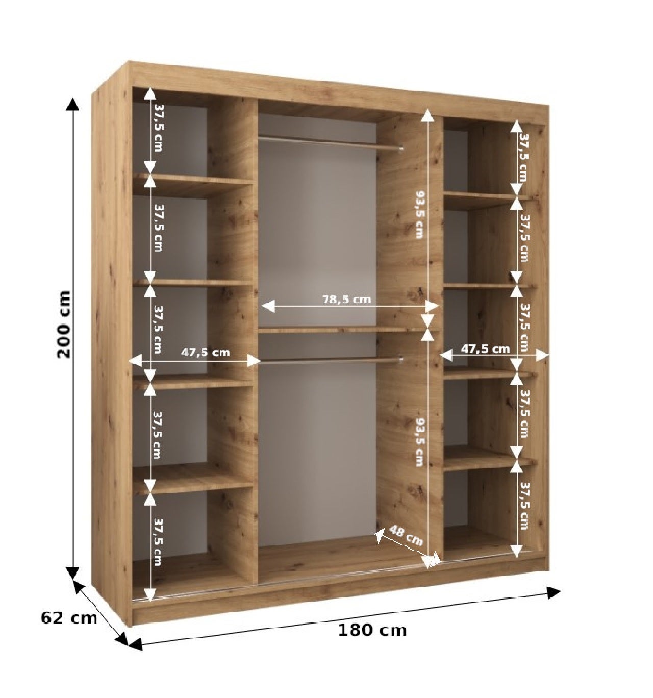 Szafa przesuwna z lustrem SIMA T1 180 x 62 x 200 artisan + u. czarny - 4