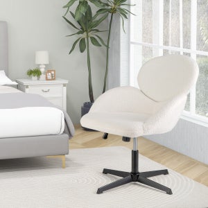 Sedia Da Ufficio Shahoo A Gambe Incrociate Con Ruote, Girevole, Imbottita, Regolabile, Senza Braccioli, Beige, Portata 158 Kg